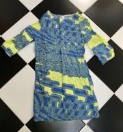 Pink Owl Lime Yellow Green Blue Dress Swirly Abstract Pattern Unique size Medium