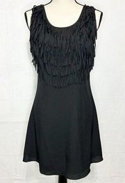 Ya Los Angeles Black Front Fringe A-Line Dress Sz M