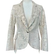 Yoana Baraschi Cream, Silver, Gold Floral Embroidered Blazer, Size 6