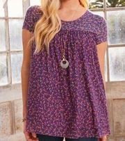 Matilda Jane  Women’s Walking On A Cloud Purple Floral Mesh Shirt Sleeve Too Sz S