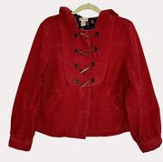 Elevenses Anthropologie Corduroy Hooded Jacket Toggle Button Red 6 bv