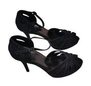 Jazz Salsa Latin Dance Shoes Dancing Sexy Heels Rhinestone Black Heels Size 7.5