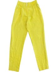 Vtg 90s Liz Claiborne High Waist Pleated Tapered Linen Pants Yellow - Womens - 6
