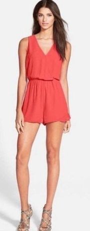 ASTR The Label Coral Sleeveless Romper with Tie Back