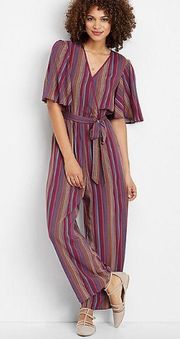 Maurices Purple Stripe Wrap Front Short Sleeve Jumpsuit Women's Size Medium M