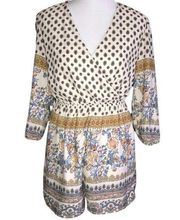 ALYA BEIGE WITH MULTICOLOR DESIGN ELASTIC WAIST BOHO ROMPER MEDIUM