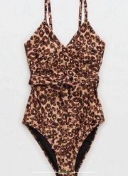 Aerie Leopard Wrap one piece swimsuit size medium NWT