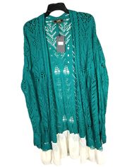 New  Dark Bluegreen Long Cardigan Ripped Edging Large Bottom Ruffle Wm L/XL