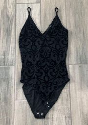 Aqua black velvet burnout bodysuit