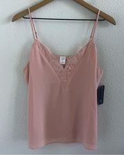 NWT Melrose and Market Pink Lace Trim Cami Slip V Neck Top Blouse Medium