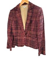 CACHE One Button Ribbon Blazer Size 6 Burgundy