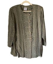 1683 90s Vintage R&M Richards by Karen Kwong Green Button Up Tunic Blouse Size X