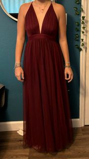 Charley’s Boutique Burgundy Deep V Prom Dress, Sz M