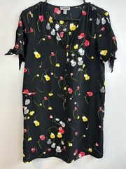 Chelsea28 Black Floral Short Sleeve Button Down Shift Mini Dress Size XS