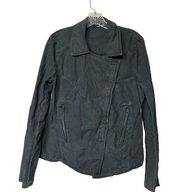 Linen and Cotton Blend Black Washed‎ Moto Button Up Jacket Size M