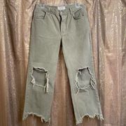 Free People Maggie Mid-Rise Straight-Leg Ankle Jeans Washed Moss Sage Green 27