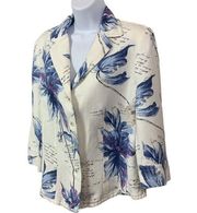 Liz Claiborne floral LINEN Blazer Size 10 Ivory purple