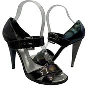 Giuseppe Zanotti Oil Slick Iridescent Ankle Strap Peep Toe Stiletto Sandal 36.5