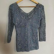 Y2K Blue Lace Sequin Top Boston Proper 
blouses