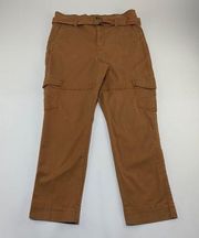 Cabi Terracotta Brown Stretch Canvas High Rise Belted Cargo Pant 4