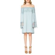 Willow & Clay Blue Lace Trim Off The Shoulder Dress - Size Medium - Long Sleeve