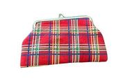 Vintage red plaid fabric coin purse