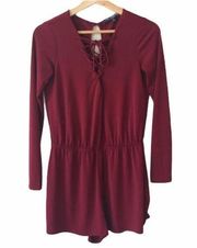 One Clothing Red Long Sleeve Lace Up Romper S