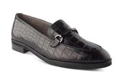 Paul Green Newton Black Leather Loafer Croc Embossed Womens Size 5.5