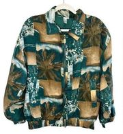 COACO Silk Vintage green/gold palmtree print bomber jacket Size large