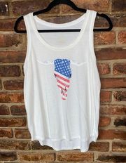Grayson Threads White American Flag Bull Graphic Tank Top Women's Size Large