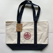 NWT Trader Joe's Canvas Reusable Tote Bag, Blue Handles/Bottom Shop Groceries