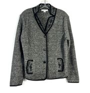 Gray Wool Black Piping Trim Swirl Pattern Button Front Jacket Medium M