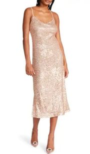 💕STEVE MADDEN💕 Sleeveless Sequin Midi Dress ~ Rose Gold Large L NWT