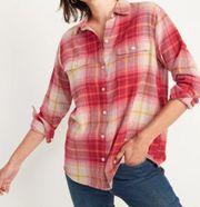 Old Navy NWT Oversized Plaid Flannel Boyfriend Tunic Shirt Size Medium Pink Plaid