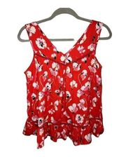 CRESCENT Womens Small Stitch Fix Sleeveless Red, Pink, White Floral Print Blouse