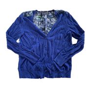 Ann Taylor LOFT Cardigan Womens Medium Petite Floral Back Button Up Sweater Knit