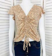 Love, Fire Floral Flutter Cap Sleeve Adjustable Length Knit Shirt Peach Large