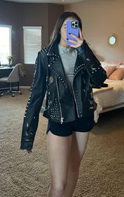 Black Floral Leather Jacket