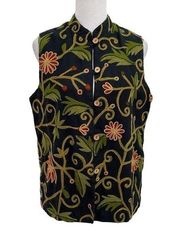 Orvis Floral Floral Embroidered Vest Artsy Wearable Art to Wear size Small