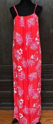 Red/ orange palms long sleevesless dress. M