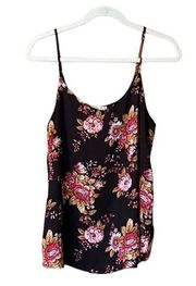 Black Floral Design Tank Top Pink Republic Women’s Size Large Shirt Lightweight!