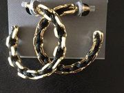 Gold Chain Link Black Thread Intertwined Hoops