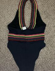 YANDY collection embroided Vneck black swimsuit size S