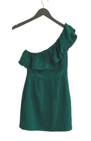 Forever 21 One Shoulder Dress Ruffle Size Small Green