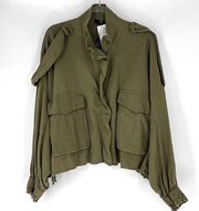 FATE Lightweight Military Swing Jacket Oversized Pockets Army Green M NWT