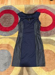 y2k Navy Blue Black Faux Leather Cutout Polka Dot Dress Size 4