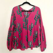 Cute Cactus Print Izzy & Lola Blouse with Puffy Sleeves