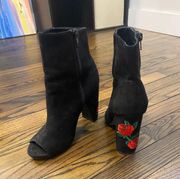 Floral Embroidered Black Booties