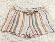 Linen Blend Stripe Multi Color Tie Shorts Medium