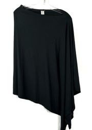 J. Jill Black Slinky Knit One Sleeve Asymmetrical Poncho Blouse One Size OSFM